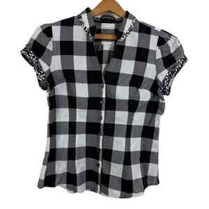 Express Design Studio Women Button Up Top Medium Plaid Metallic Braided Retro